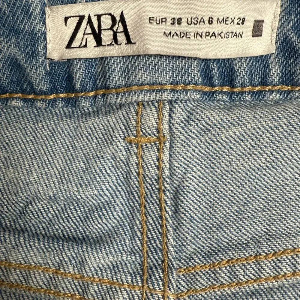Zara Cut Off Shorts Women 6 Blue Denim Medium Wash Cotton Frayed Hem‎ 5-Pockets - Picture 5 of 6